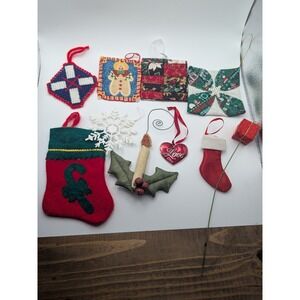 10 Christmas Ornaments Mix of Vintage &‎ 10yr old - Quilted Stocking Candlestick